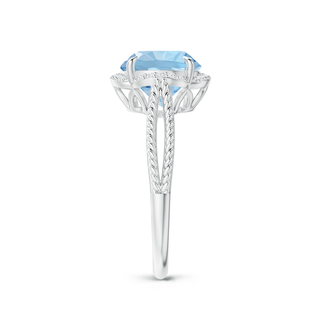 9mm AAA Round Aquamarine Rope Pattern Split Shank Cocktail Ring in White Gold Side 2