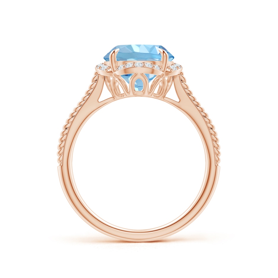 9mm AAAA Round Aquamarine Rope Pattern Split Shank Cocktail Ring in Rose Gold side 1
