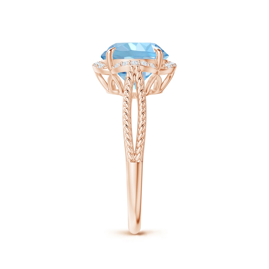 9mm AAAA Round Aquamarine Rope Pattern Split Shank Cocktail Ring in Rose Gold side 2