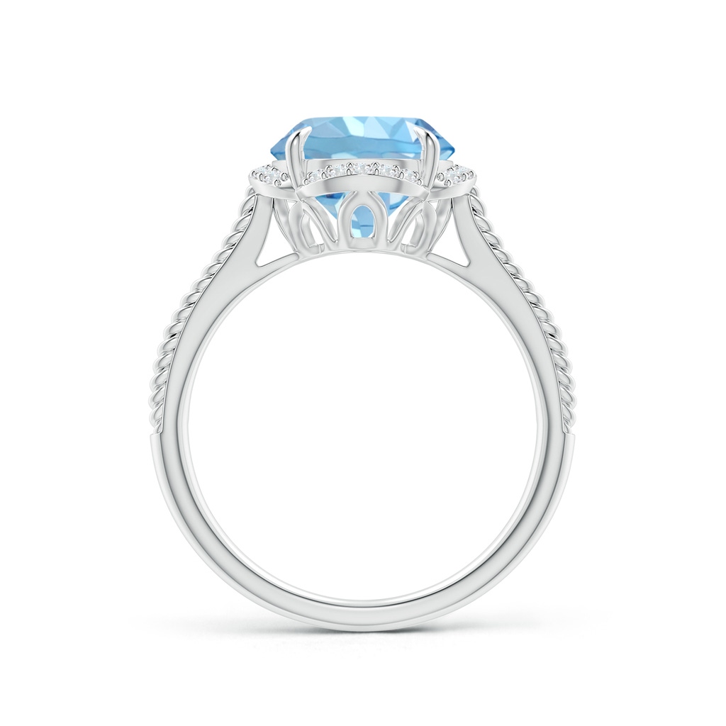 9mm AAAA Round Aquamarine Rope Pattern Split Shank Cocktail Ring in White Gold Side 1