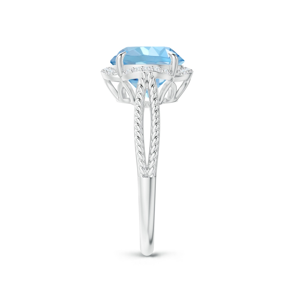 9mm AAAA Round Aquamarine Rope Pattern Split Shank Cocktail Ring in White Gold Side 2
