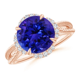 10mm AAAA Round Tanzanite Rope Pattern Split Shank Cocktail Ring in Rose Gold
