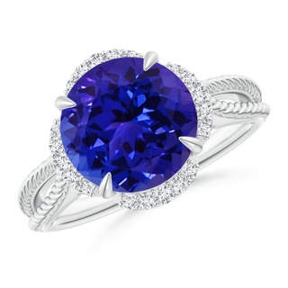 10mm AAAA Round Tanzanite Rope Pattern Split Shank Cocktail Ring in White Gold