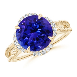 10mm AAAA Round Tanzanite Rope Pattern Split Shank Cocktail Ring in Yellow Gold