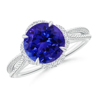 9mm AAAA Round Tanzanite Rope Pattern Split Shank Cocktail Ring in P950 Platinum