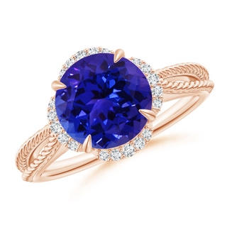 9mm AAAA Round Tanzanite Rope Pattern Split Shank Cocktail Ring in Rose Gold