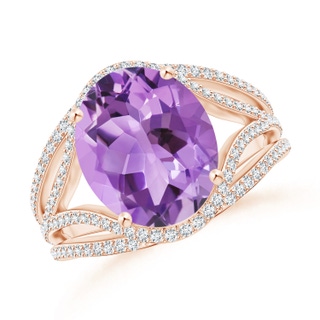 12x10mm A Oval Amethyst Ornate Shank Cocktail Ring with Diamonds in Rose Gold