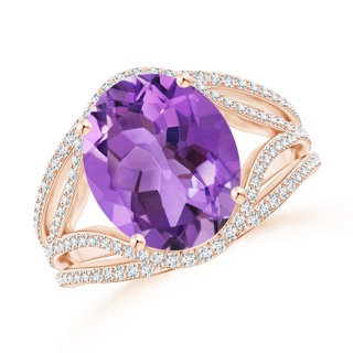 12x10mm AA Oval Amethyst Ornate Shank Cocktail Ring with Diamonds in Rose Gold