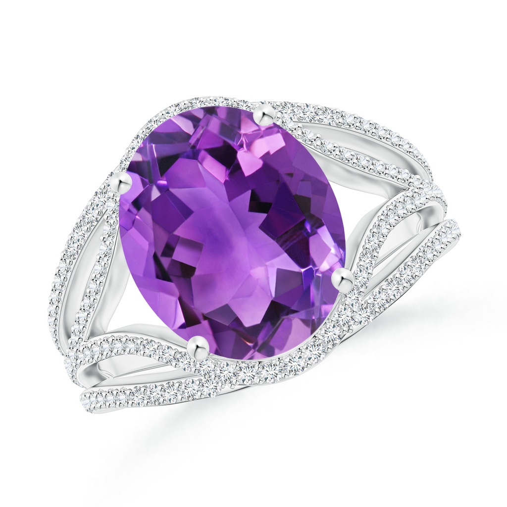 12x10mm AAA Oval Amethyst Ornate Shank Cocktail Ring with Diamonds in White Gold