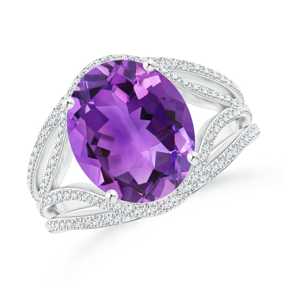 12x10mm AAA Oval Amethyst Ornate Shank Cocktail Ring with Diamonds in White Gold 