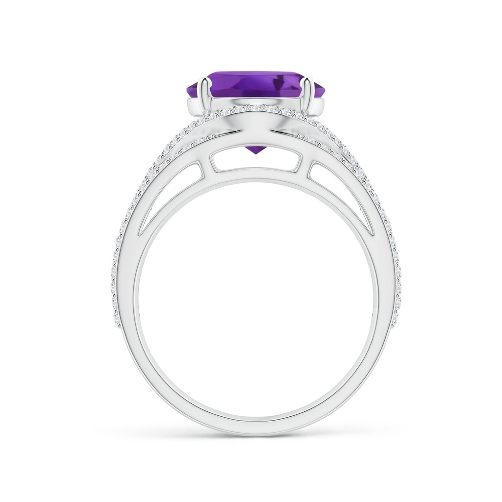 12x10mm AAA Oval Amethyst Ornate Shank Cocktail Ring with Diamonds in White Gold Side 1
