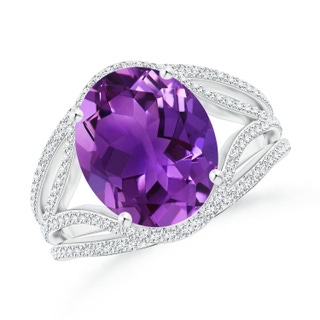 12x10mm AAAA Oval Amethyst Ornate Shank Cocktail Ring with Diamonds in White Gold