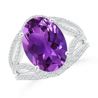 14x10mm AAAA Oval Amethyst Ornate Shank Cocktail Ring with Diamonds in P950 Platinum