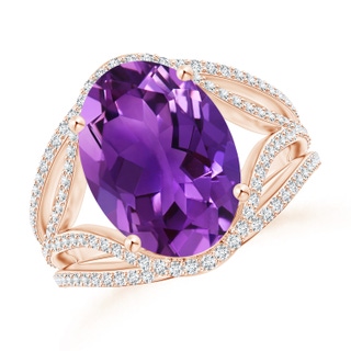 14x10mm AAAA Oval Amethyst Ornate Shank Cocktail Ring with Diamonds in Rose Gold