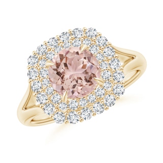 7mm AAA Morganite Double Halo Split Shank Cocktail Ring in Yellow Gold
