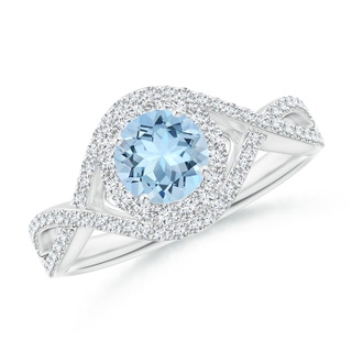 6mm AAA Aquamarine Crossover Shank Cocktail Ring with Halo in White Gold