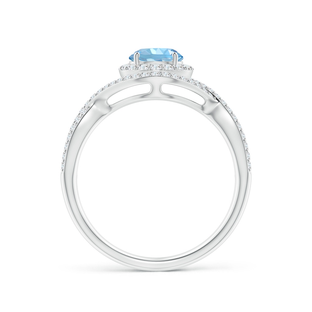 6mm AAAA Aquamarine Crossover Shank Cocktail Ring with Halo in White Gold Side 1