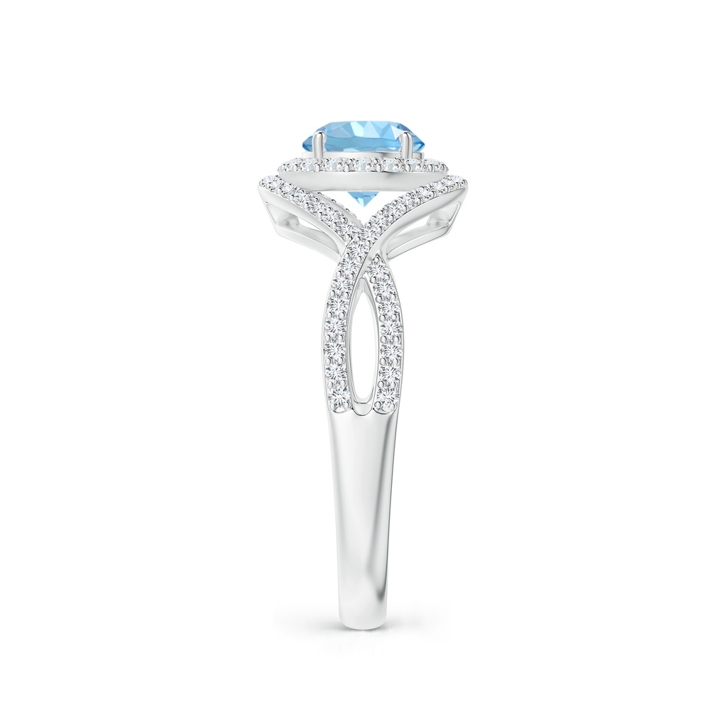 6mm AAAA Aquamarine Crossover Shank Cocktail Ring with Halo in White Gold Side 2