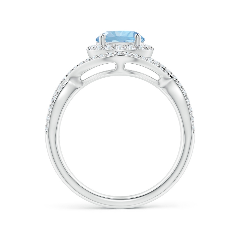 7mm AAA Aquamarine Crossover Shank Cocktail Ring with Halo in White Gold side 1