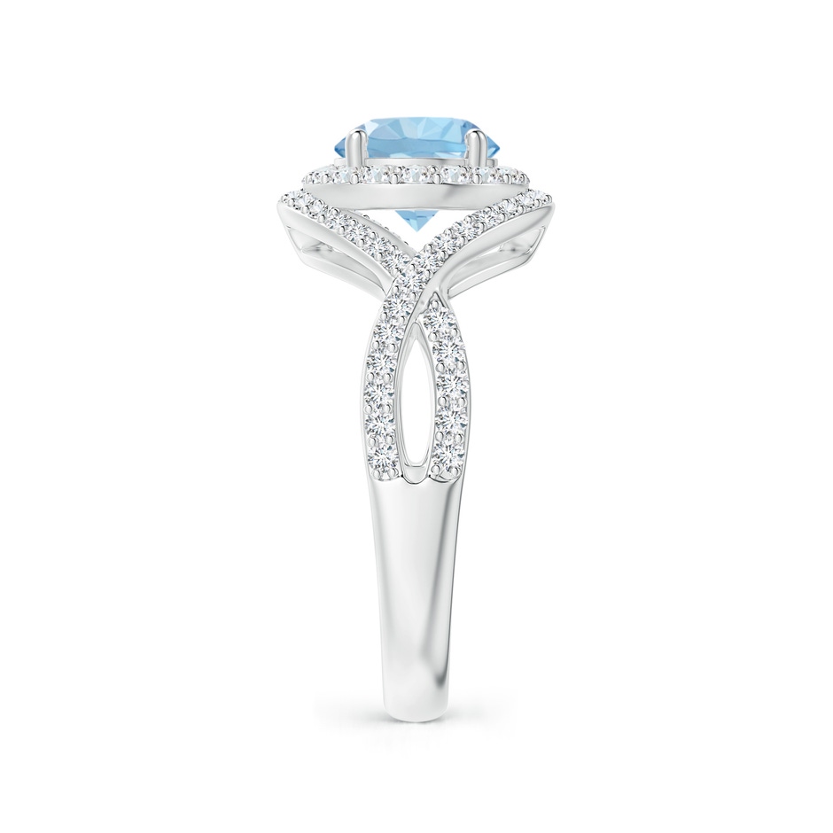 7mm AAA Aquamarine Crossover Shank Cocktail Ring with Halo in White Gold side 2