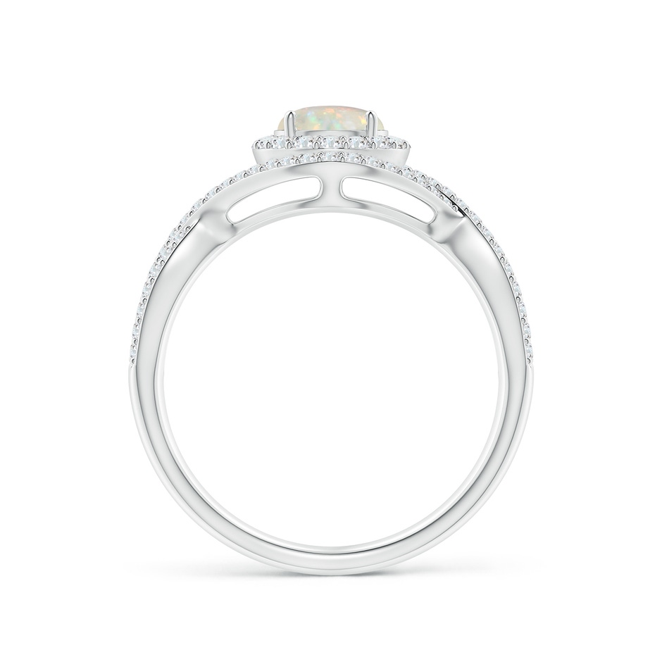 6mm AAA Opal Crossover Shank Cocktail Ring with Halo in P950 Platinum side 1