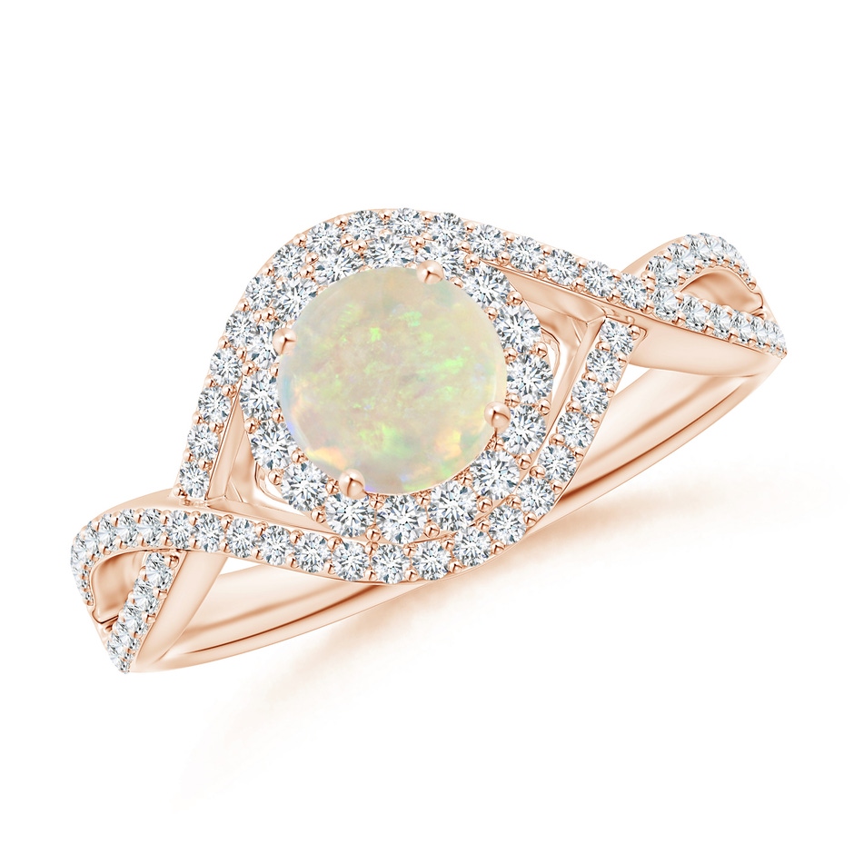 6mm AAA Opal Crossover Shank Cocktail Ring with Halo in Rose Gold 