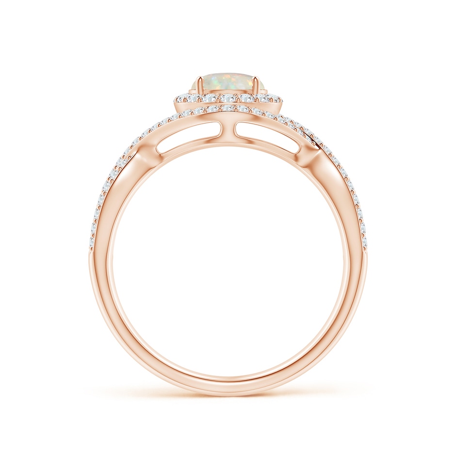 6mm AAA Opal Crossover Shank Cocktail Ring with Halo in Rose Gold side 1