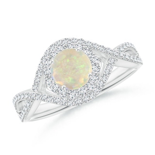 6mm AAA Opal Crossover Shank Cocktail Ring with Halo in White Gold