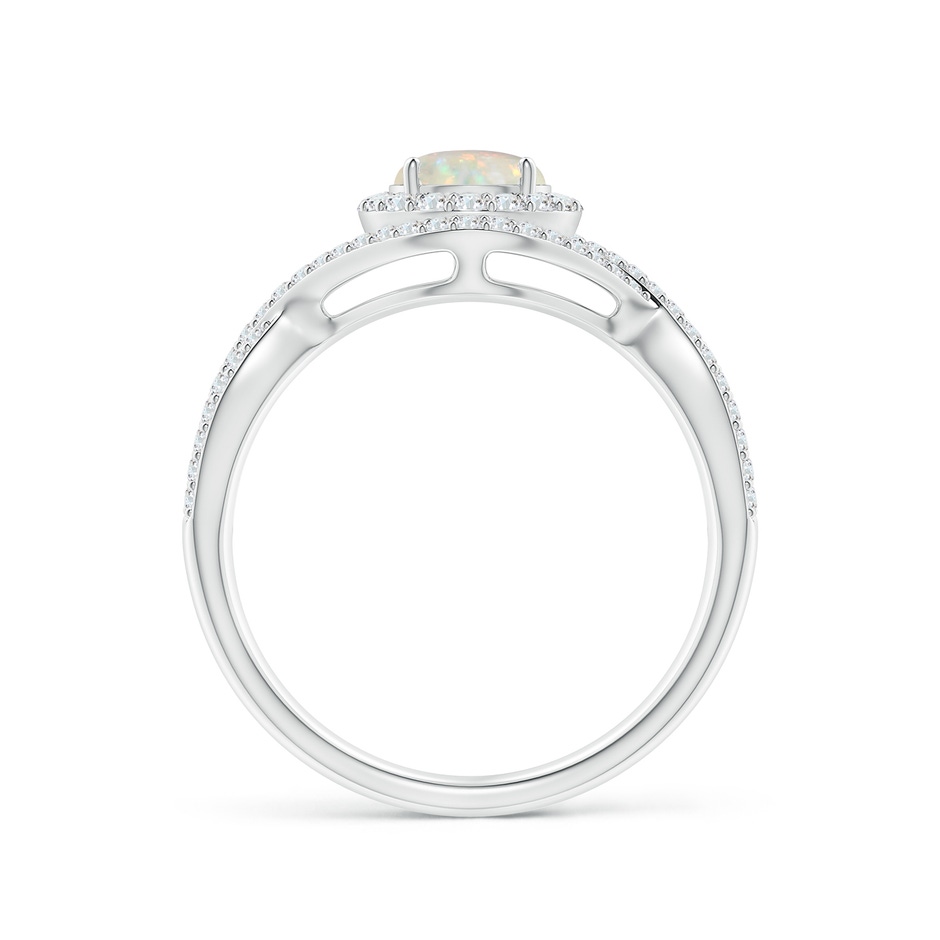 6mm AAA Opal Crossover Shank Cocktail Ring with Halo in White Gold side 1