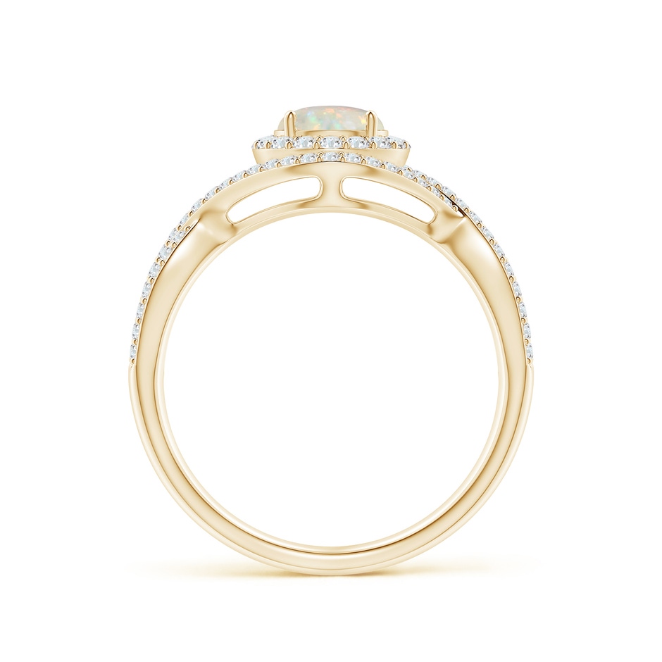 6mm AAA Opal Crossover Shank Cocktail Ring with Halo in Yellow Gold side 1