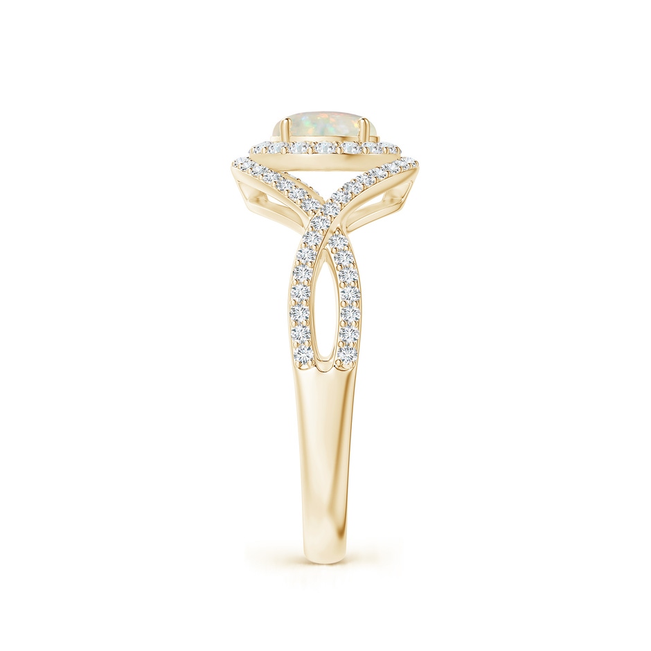 6mm AAA Opal Crossover Shank Cocktail Ring with Halo in Yellow Gold side 2