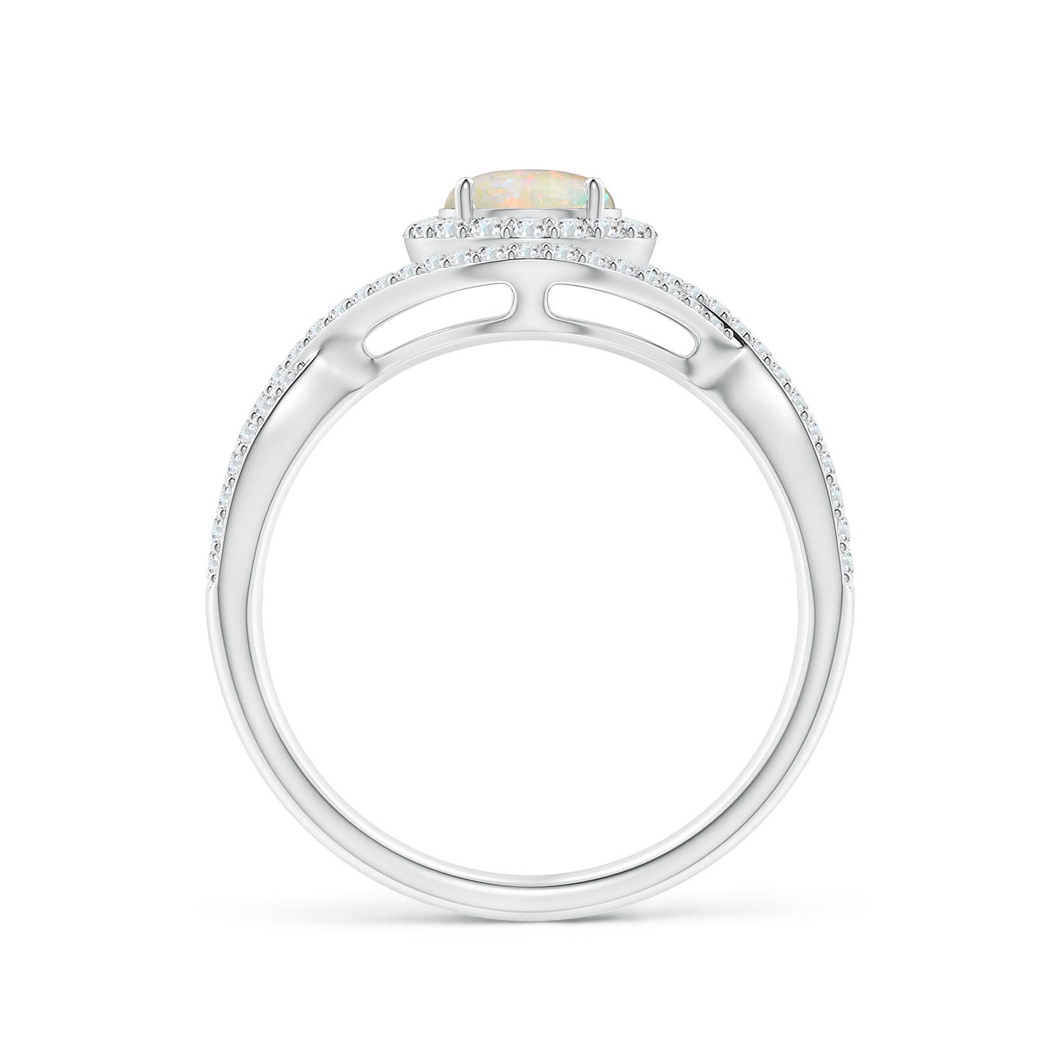 6mm AAAA Opal Crossover Shank Cocktail Ring with Halo in P950 Platinum