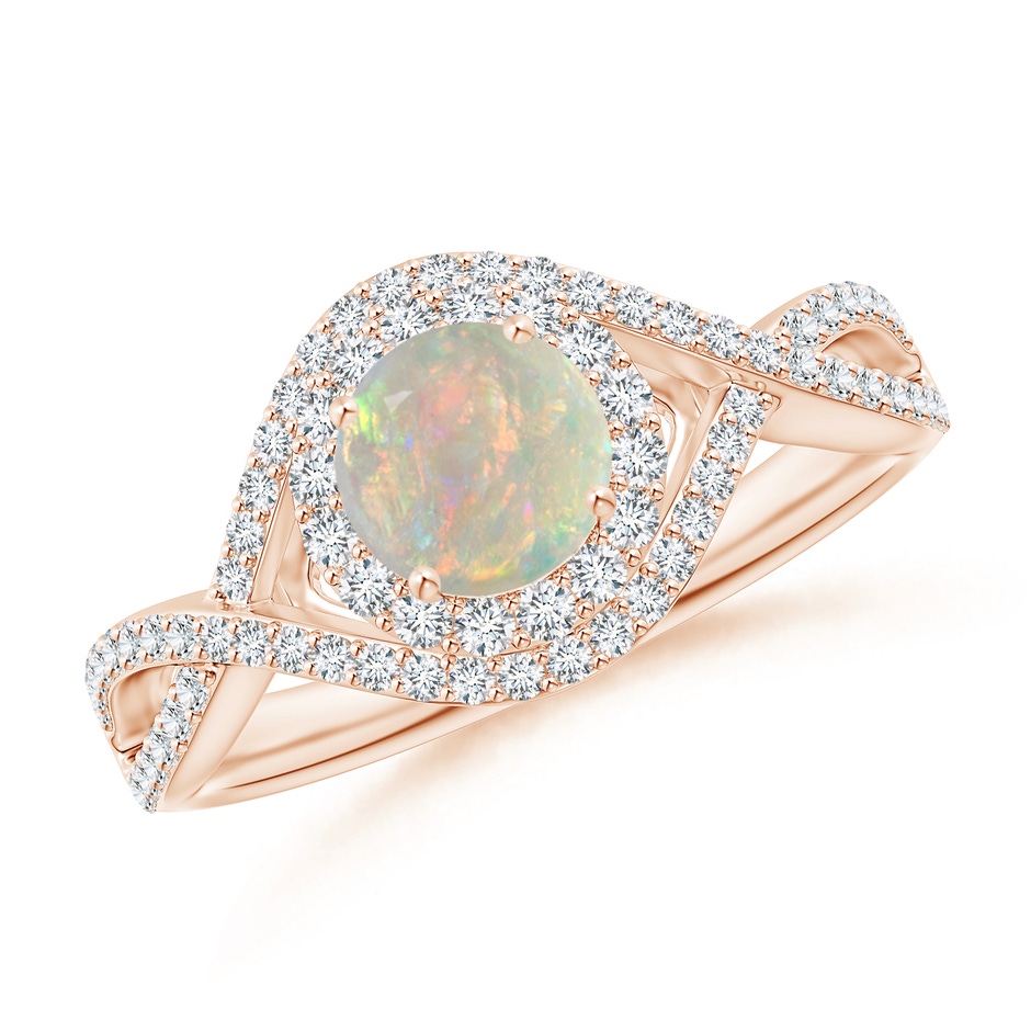 6mm AAAA Opal Crossover Shank Cocktail Ring with Halo in Rose Gold 
