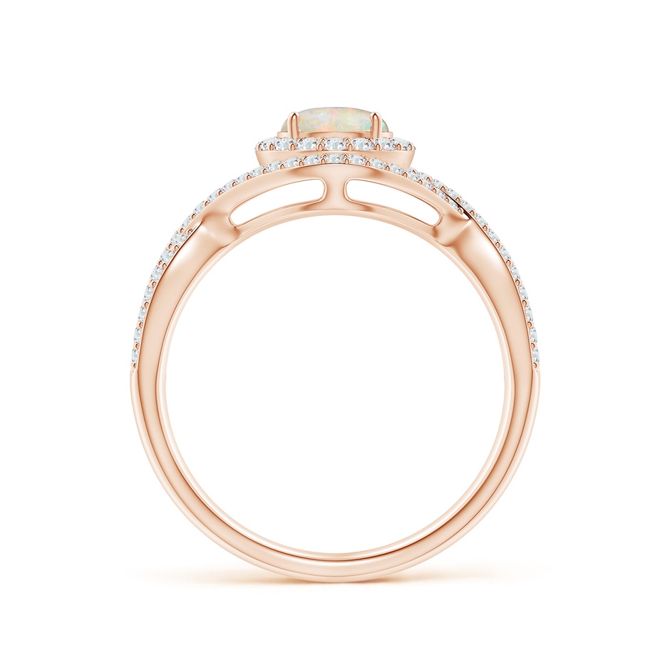 6mm AAAA Opal Crossover Shank Cocktail Ring with Halo in Rose Gold side 1
