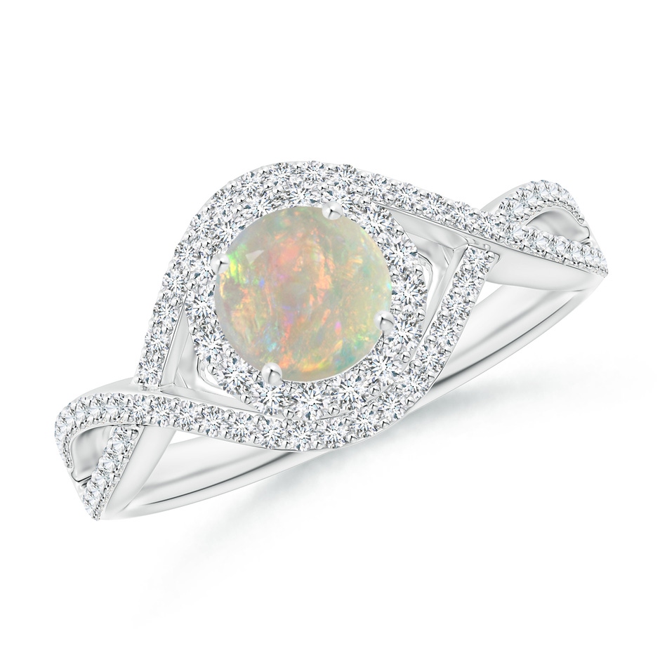 6mm AAAA Opal Crossover Shank Cocktail Ring with Halo in White Gold 