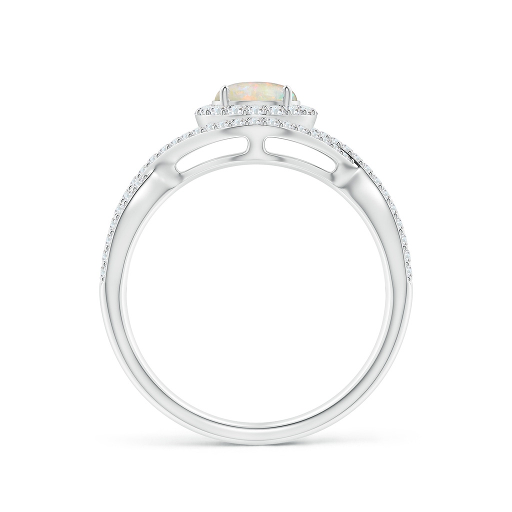 6mm AAAA Opal Crossover Shank Cocktail Ring with Halo in White Gold Side 1
