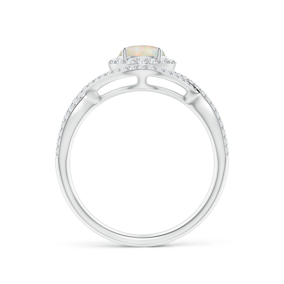 6mm AAAA Opal Crossover Shank Cocktail Ring with Halo in White Gold side 1