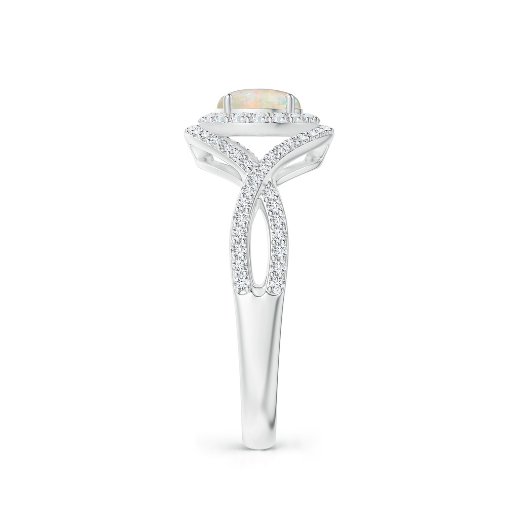 6mm AAAA Opal Crossover Shank Cocktail Ring with Halo in White Gold Side 2