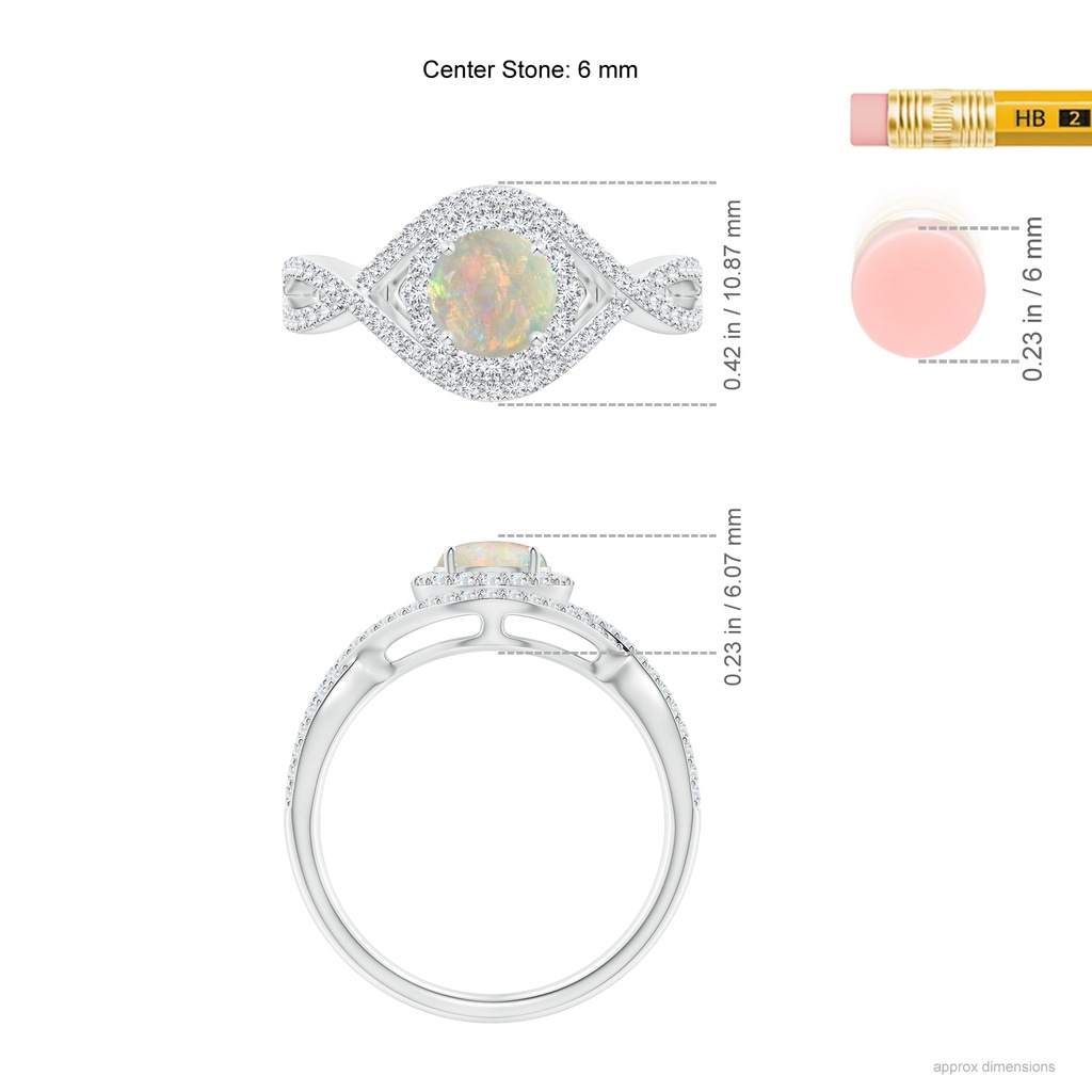 6mm AAAA Opal Crossover Shank Cocktail Ring with Halo in White Gold Ruler