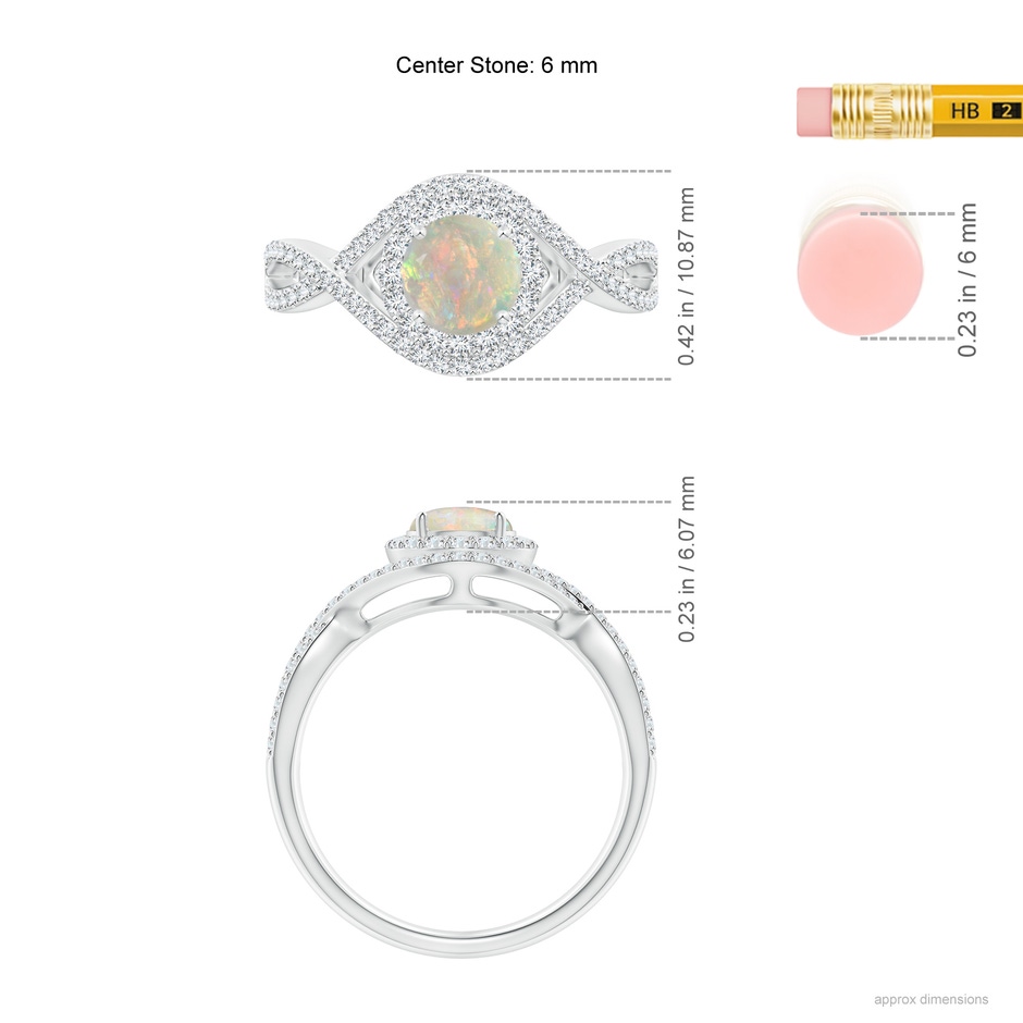 6mm AAAA Opal Crossover Shank Cocktail Ring with Halo in White Gold ruler