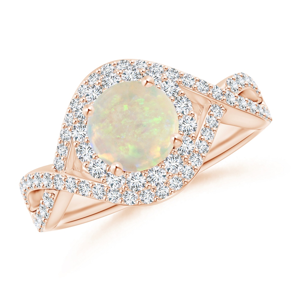 7mm AAA Opal Crossover Shank Cocktail Ring with Halo in Rose Gold 