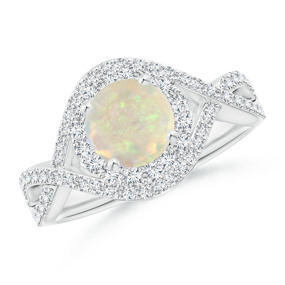 7mm AAA Opal Crossover Shank Cocktail Ring with Halo in White Gold 
