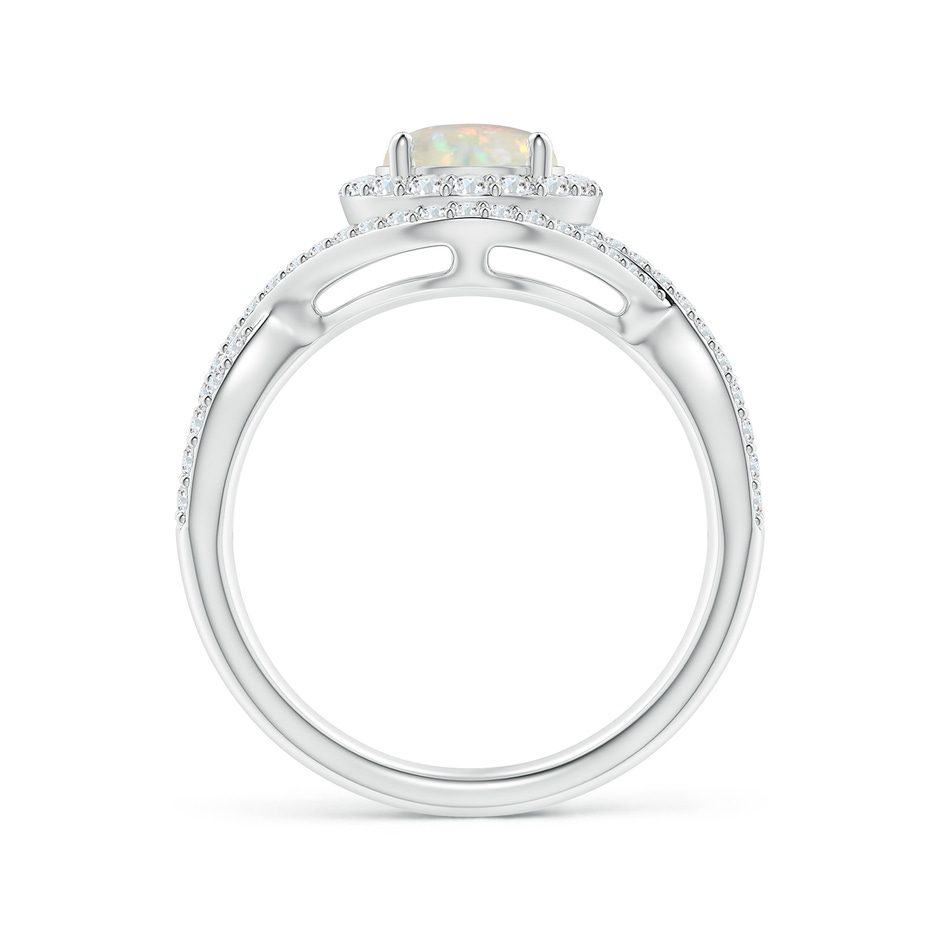 7mm AAA Opal Crossover Shank Cocktail Ring with Halo in White Gold side 1