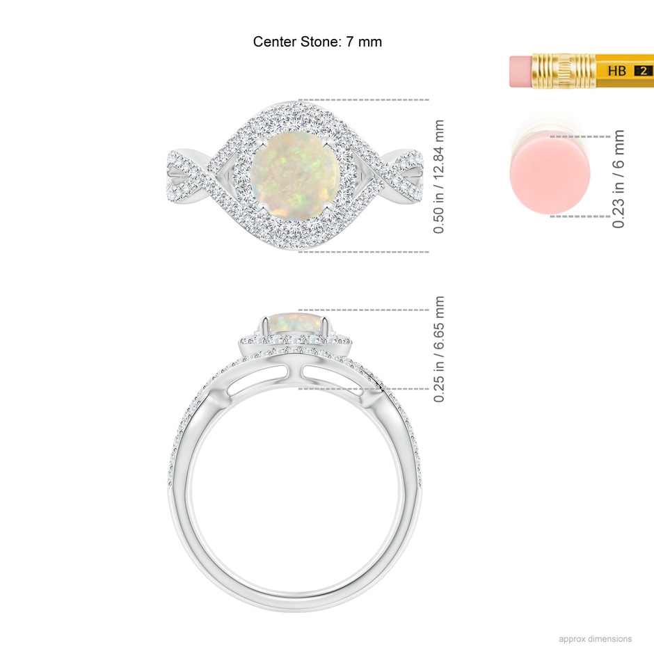 7mm AAA Opal Crossover Shank Cocktail Ring with Halo in White Gold ruler