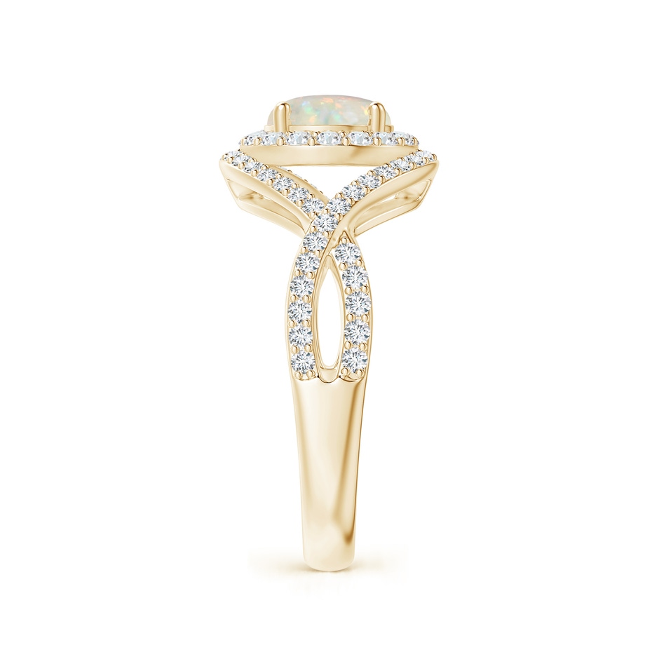 7mm AAA Opal Crossover Shank Cocktail Ring with Halo in Yellow Gold side 2