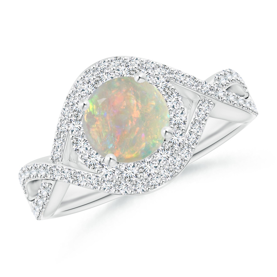 7mm AAAA Opal Crossover Shank Cocktail Ring with Halo in P950 Platinum 