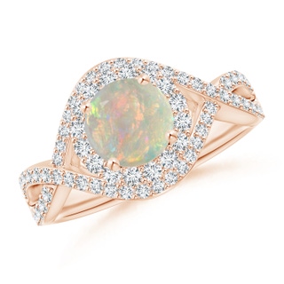 7mm AAAA Opal Crossover Shank Cocktail Ring with Halo in Rose Gold