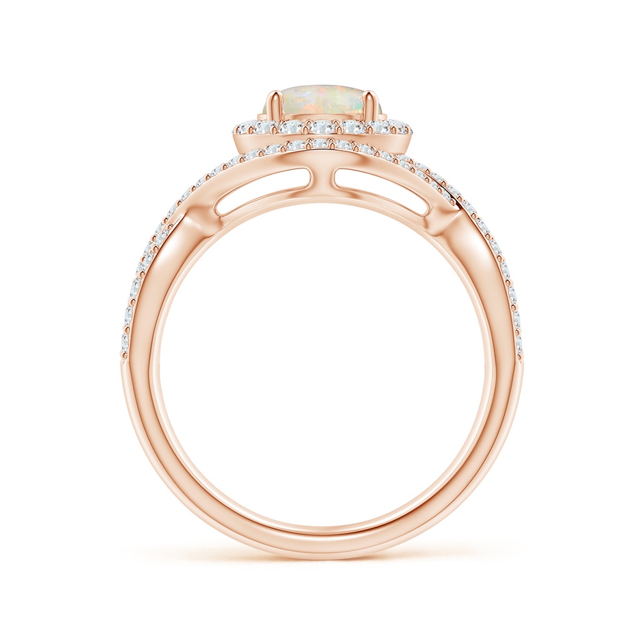 7mm AAAA Opal Crossover Shank Cocktail Ring with Halo in Rose Gold side 1