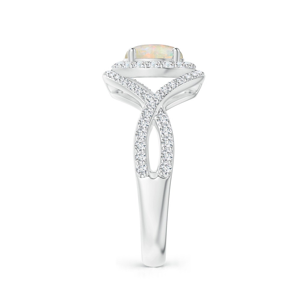 7mm AAAA Opal Crossover Shank Cocktail Ring with Halo in White Gold Side 2