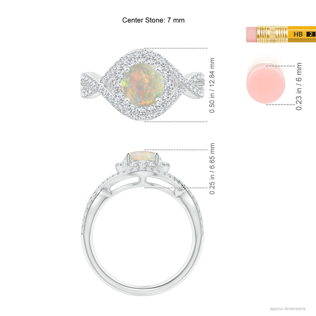 7mm AAAA Opal Crossover Shank Cocktail Ring with Halo in White Gold Ruler